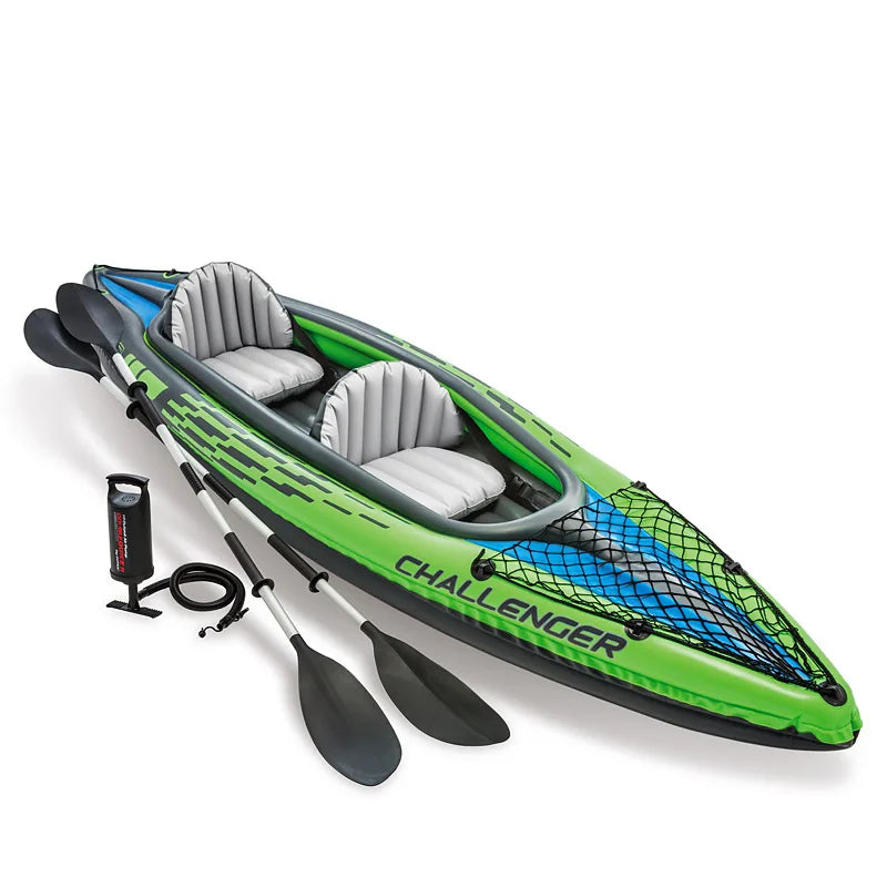 Intex 68306 Thickened Inflatable Kayak & Fishing Boat Single or Double with Road Sub for 2 Persons Durable Rubber Boat