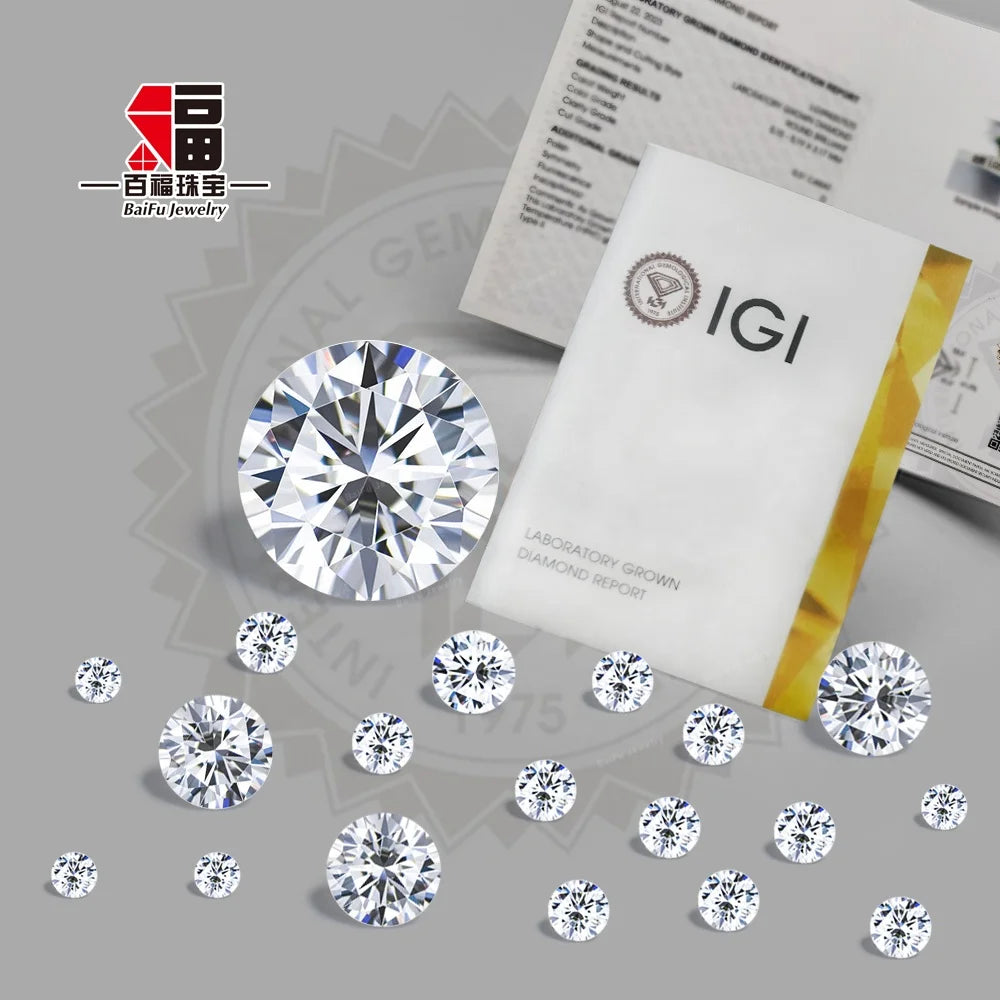 Baifu Jewelry Round White clear Brillant Cut Melee HTHP Lab Grown Diamonds