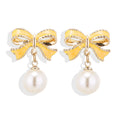 2024 Trendy Jewelry 925 Silver Needle Bow Stud Earrings Sweet Multiple Colors Pearl Dangling Bow Knot Earrings for Women Girls