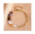 Irregular Natural Crystal Stone Bracelet Fashion Splice Gold Plated Stainless Steel Chain Bracelet for Women