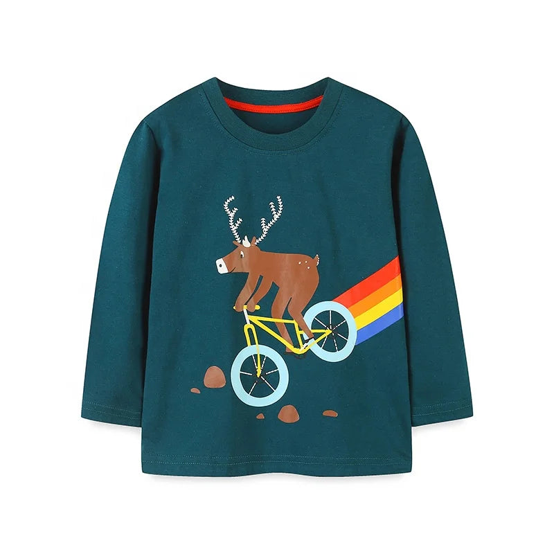 Children's Casual Long Sleeve T-Shirts 100% Cotton Breathable Printed Patterns Knitted Fabric Autumn Clothing Wholesale