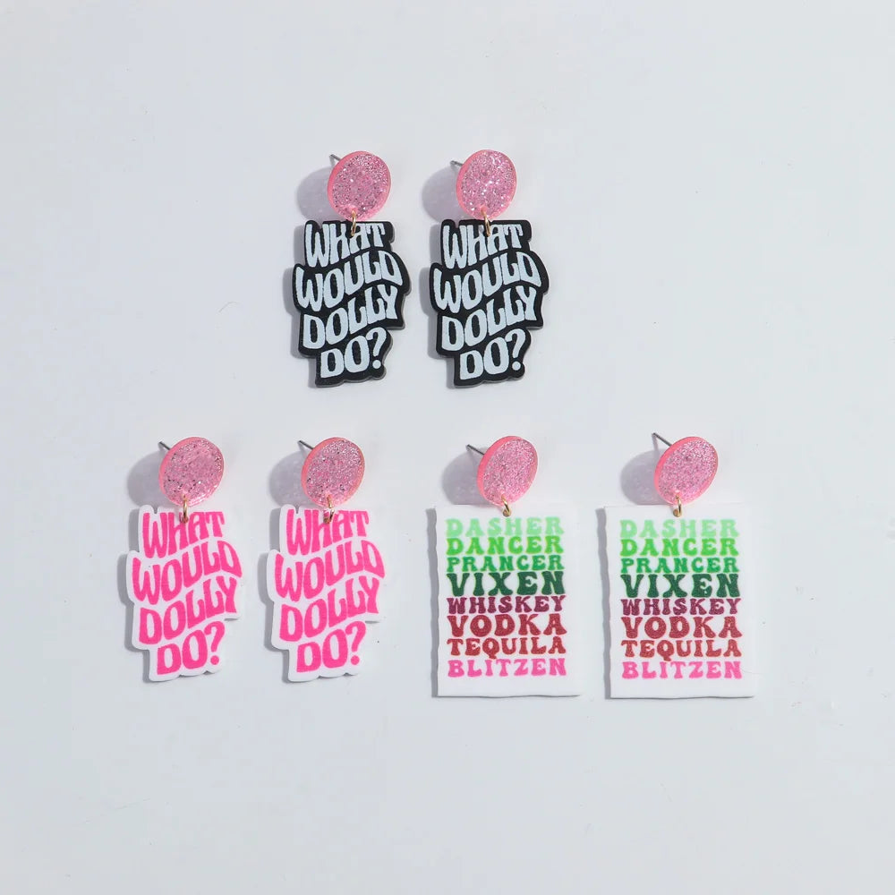 Y2k Wholesale Colorful Lettering Print Simple Custom Pendant Cute Girls Fashion School Jewelry Acrylic Drop Earrings for Women