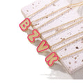 Ins Fashion Gold Plated Red Enamel Alphabet Necklace Stainless Steel 3D A-Z Initial Letters Pendant Necklace