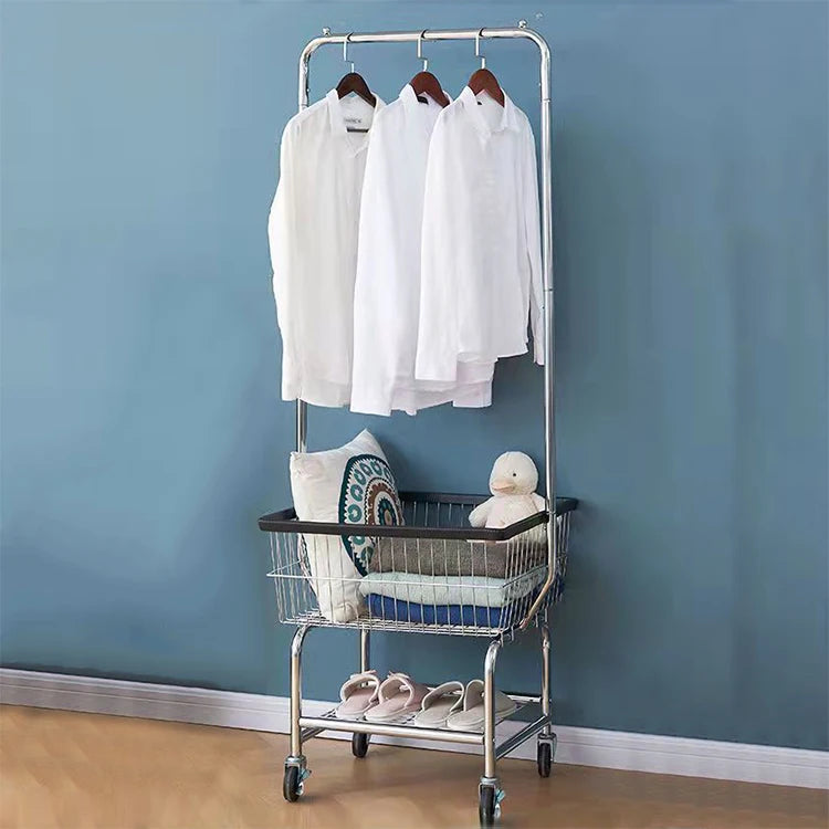 Multi-Functional Double-Layer Metal Storage Basket Hanging Clothes Finishing Hanger with Space-Saving Door/Wall Mounting