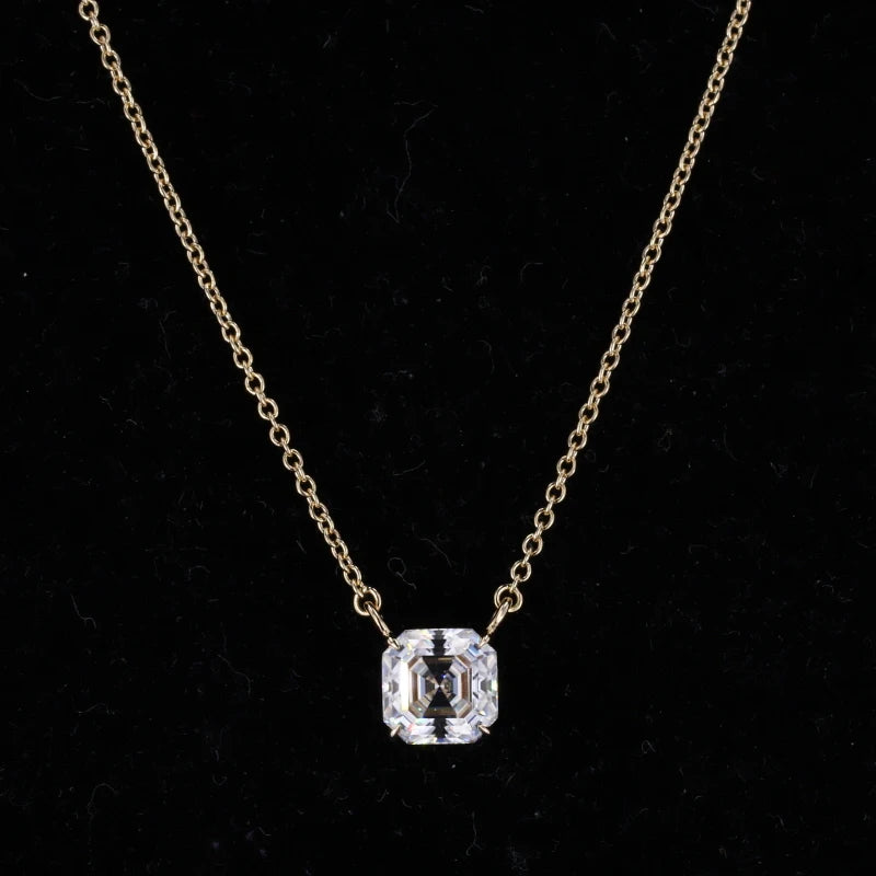Starsgem 14k Yellow Gold 6*6mm Asscher Cut Moissanite Gemstone Pendant Jewelry Necklace