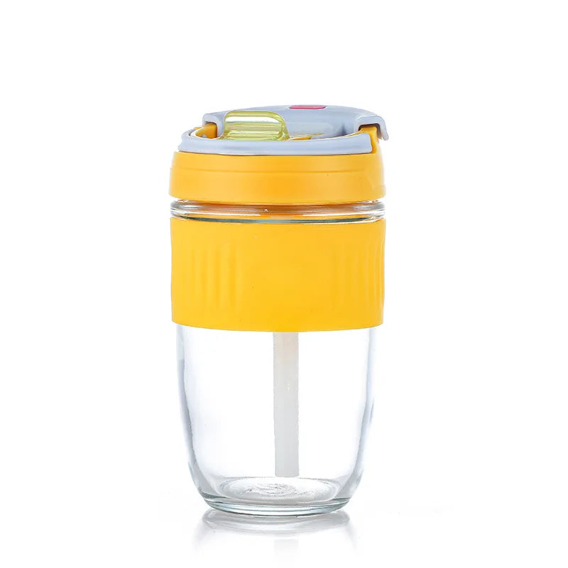 Portable Dual-Use Double Strainer Coffee and Tea Cup with Single Filter Glass Straw and Lid for Office and Camping