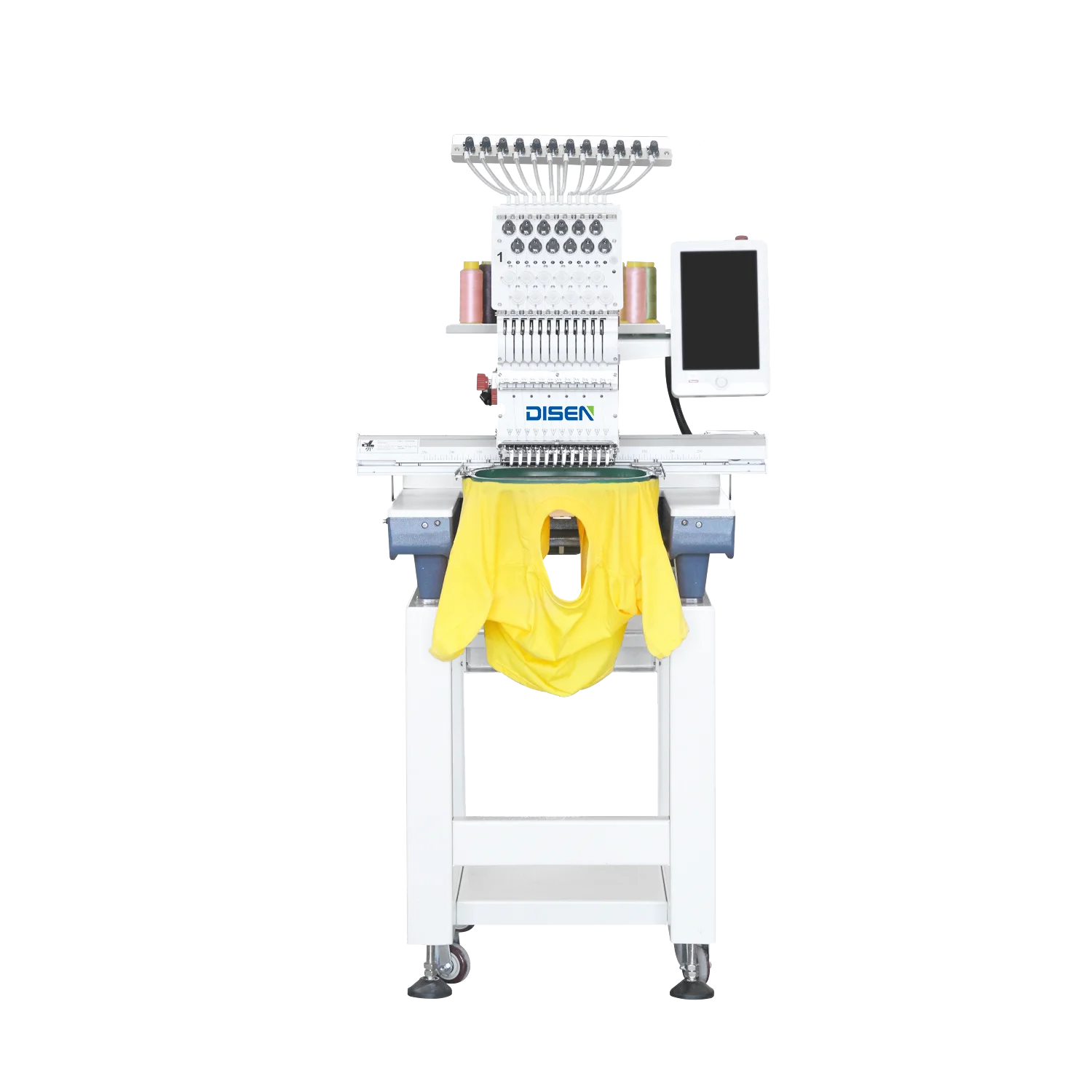 DISEN Industrial Computerized T-shirt Cap Embroidery Machine 12-15 Needles High Quality Single Head New Condition for Home Use