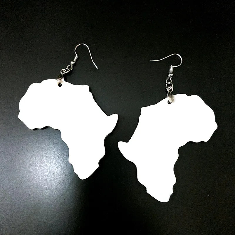 MDF Africa Map Earrings Sublimation Wooden Trendy Fashion Custom Hoop Earrings 2021 Women