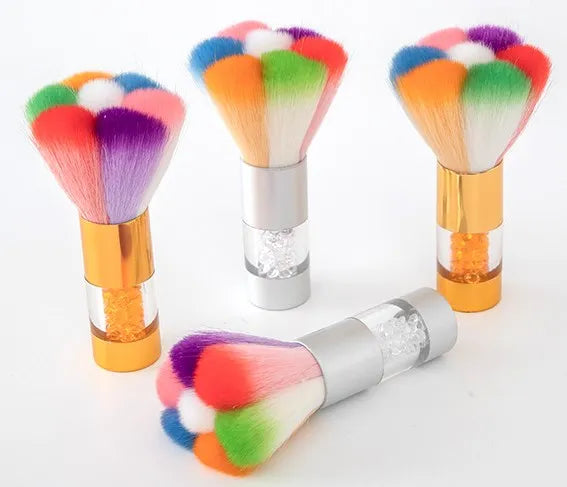 Private Label Custom Gradient Soft Nylon Hair Silver Golden Rhinestone Acrylic Nail Art Dusting Brush Nail Powder Remover