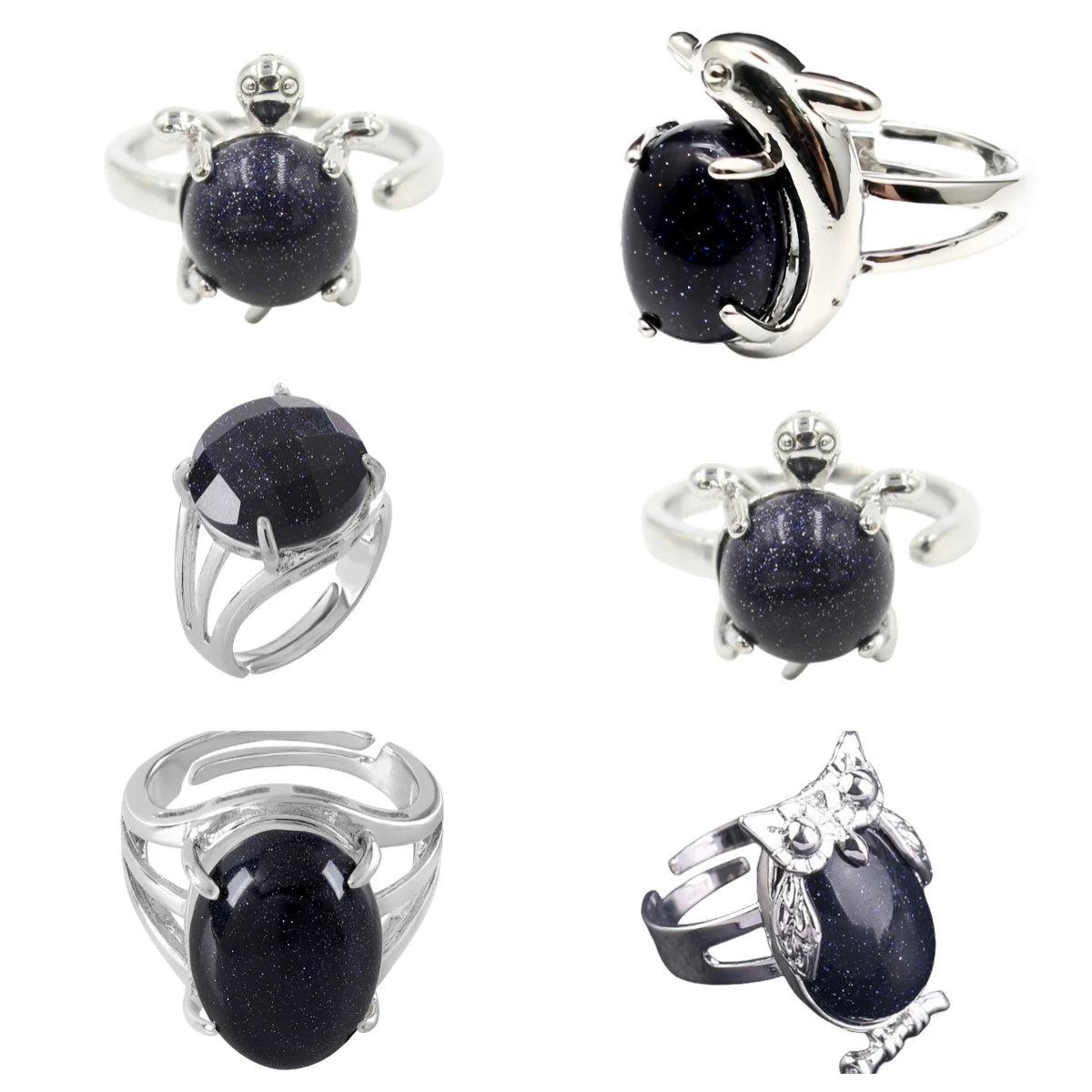 Classical Style Alloy Ring Syn.blue Goldstone Ring Adjustable with Multiple Styles for Women Men Birthday Gift Annivwesary Gift