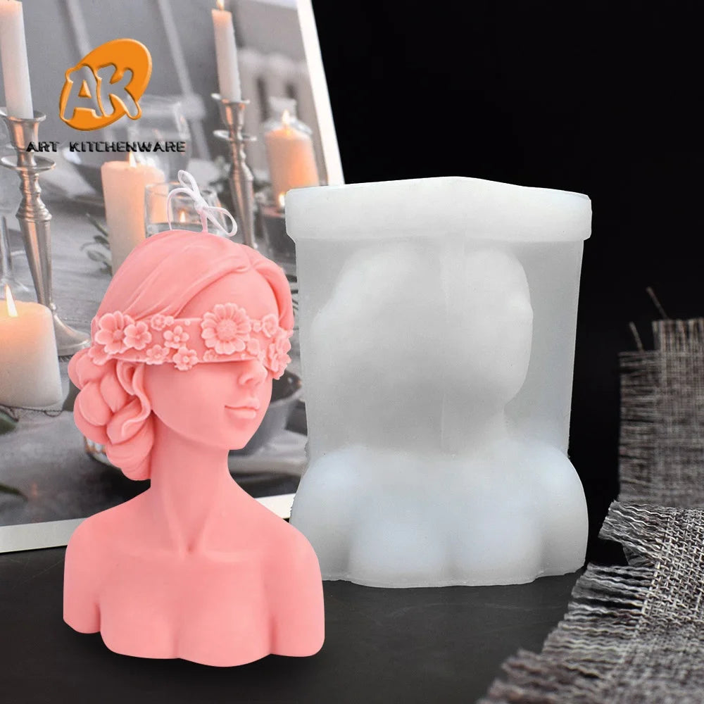 AK Girl Scented Candle Silicone Mold Blindfolded Closed Eyes Portrait Plaster Decor Handmade DIY Soap Aromatherapy Making Mold