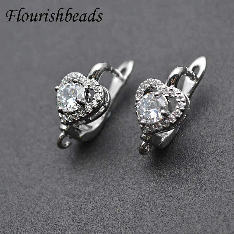 New Arrival Gold Plated Big Size Heart Shape CZ Stone Setting Fashion Women Jewelry Making Hook Earrings