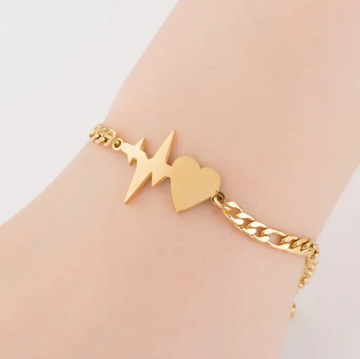 Heartbeat Couple Stainless Steel Bracelet Fashion Chain & Link Bracelets for Girls Heart Gift