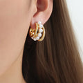 16mm*24mm Stainless Steel Czech Diamond Triple Circle Layered Hoop Earrings Shell Pearl Earrings Women Romantic Elegant Jewelry