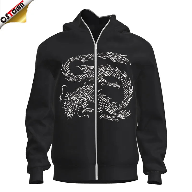 Wholesale Dragon Rhinestone Transfer Custom Iron Ons Heat Transfer Printing Rhinestone Patterns for Hoodie