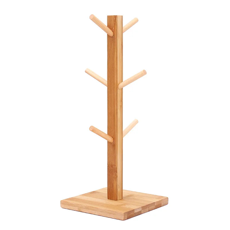 Customized Size Assembled Bamboo Mug Rack With Six Hooks