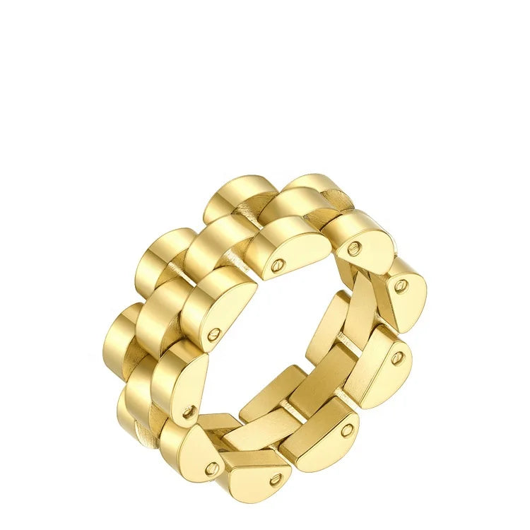 High Quality 18k Gold Plated Stainless Steel Jewelry  Watchband Shape Link Chain Accessories Ring R204076