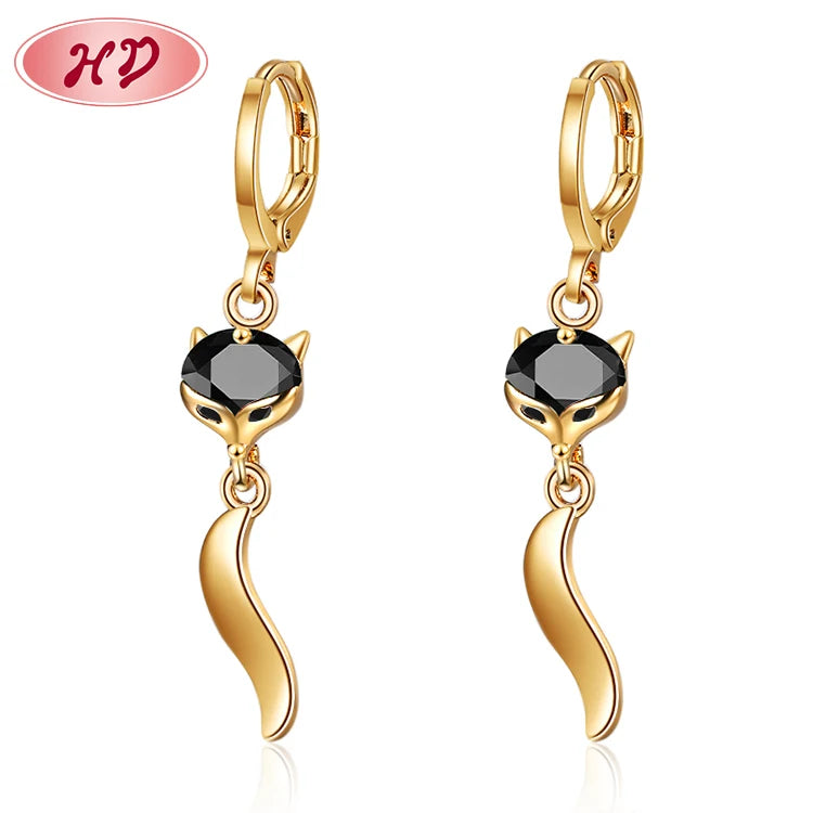 Fashion Jewelry Earrings Animal Crystal Cubic Zirconia Fox Head Copper Gold-Plating Huggie Hoop Earring Jewelry for Women