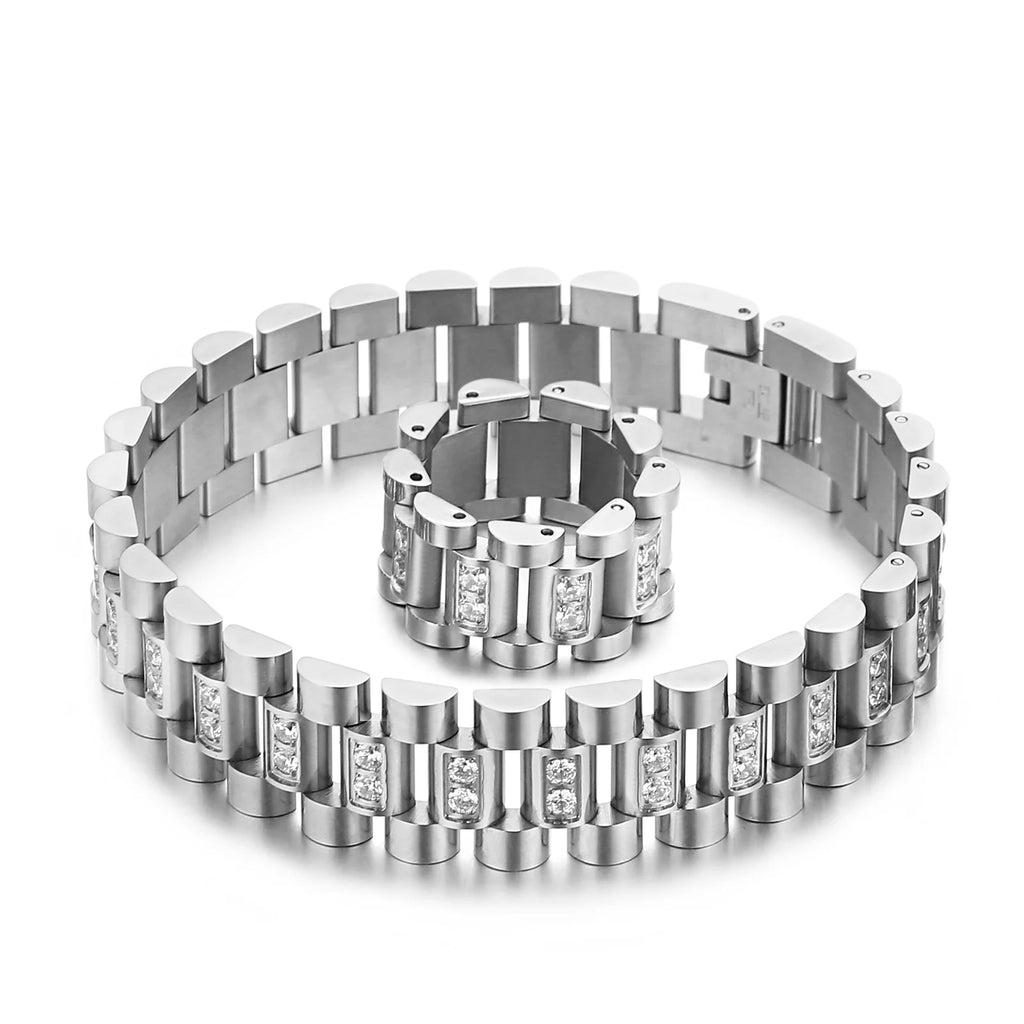 Kalen Bracelet and Ring Steel Gold Silver Jewelry Sets for Man