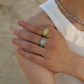 J&D Ins New Arrival 18K PVD Gold Plated Rings Jewelry Gift Set Stainless Steel Rectangle Resin Chunky Finger Ring