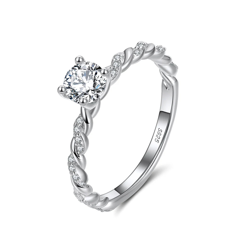 APR06 RINNTIN 925 Sterling Silver Round Cut Cubic Zirconia CZ Platinum Twisted Rope Wedding Rings for Women