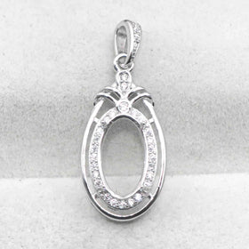 Sterling Silver 8*14mm Semi Mount Pendant Empty Frame Blank Support Setting S925 Base Holder Without Center Stone for DIY Inlay