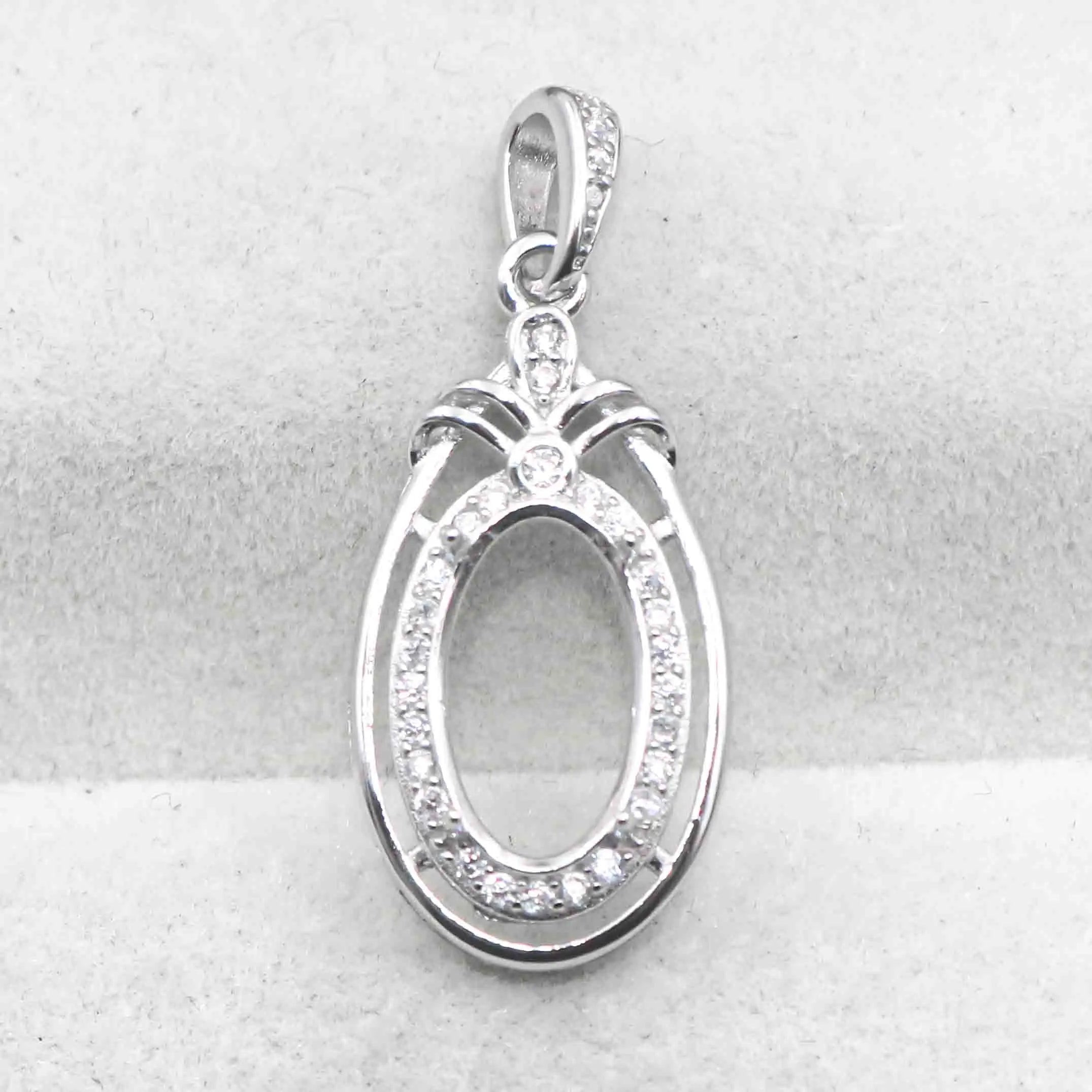 Sterling Silver 8*14mm Semi Mount Pendant Empty Frame Blank Support Setting S925 Base Holder Without Center Stone for DIY Inlay