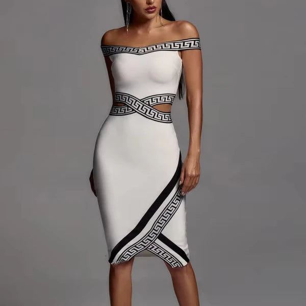 Women's Elegant White Dresses Formal & Stylish With Ribbons Decoration  Sleeveless Style Summer Knee-Length Dress