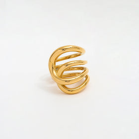 High End 18K PVD Gold Plated Multi Layer Statement Open Curve Rings Stainless Steel Women Rings Tarnish Free Fashion Jewelry