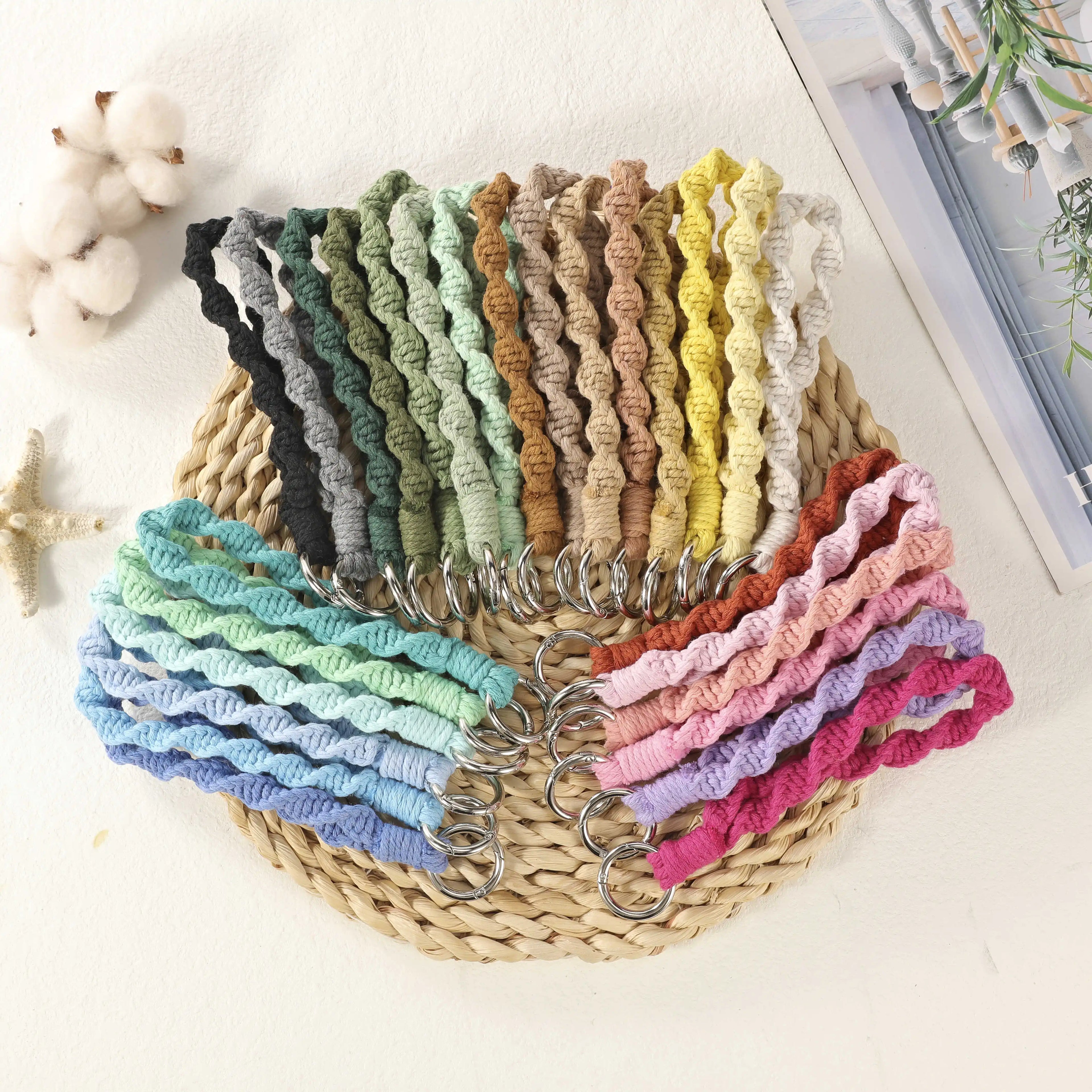 Hot Selling Macrame Boho Handmade Wristleat Bracelet Keychain Hand-woven Braided Lanyard Weave Holder Keychain for Women