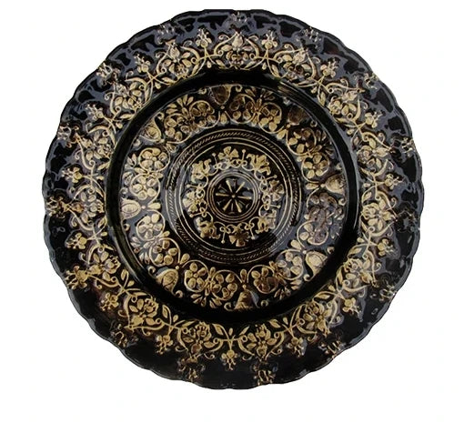 13 Inch Flower Rimmed Glass Dinnerware Electroplated Glass Charger Plate for Wedding Decoration