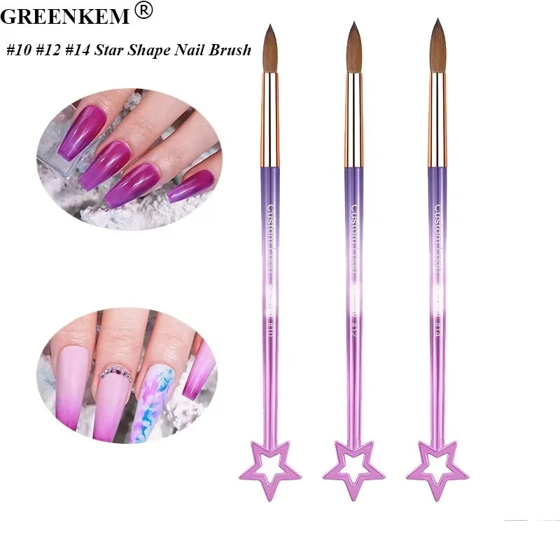 New #10 #12 #14 Star Color Nail Brush Crystal Carving Star Nail Brush Purple Pink Gradient Metal Holder Painting Nail Art Brush