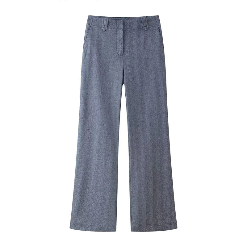 ZATRHMBM Autumn Women's Clothing 2025 New Fashion Strap Stitching Trousers Retro Casual Mid-waist Versatile Women's Trousers