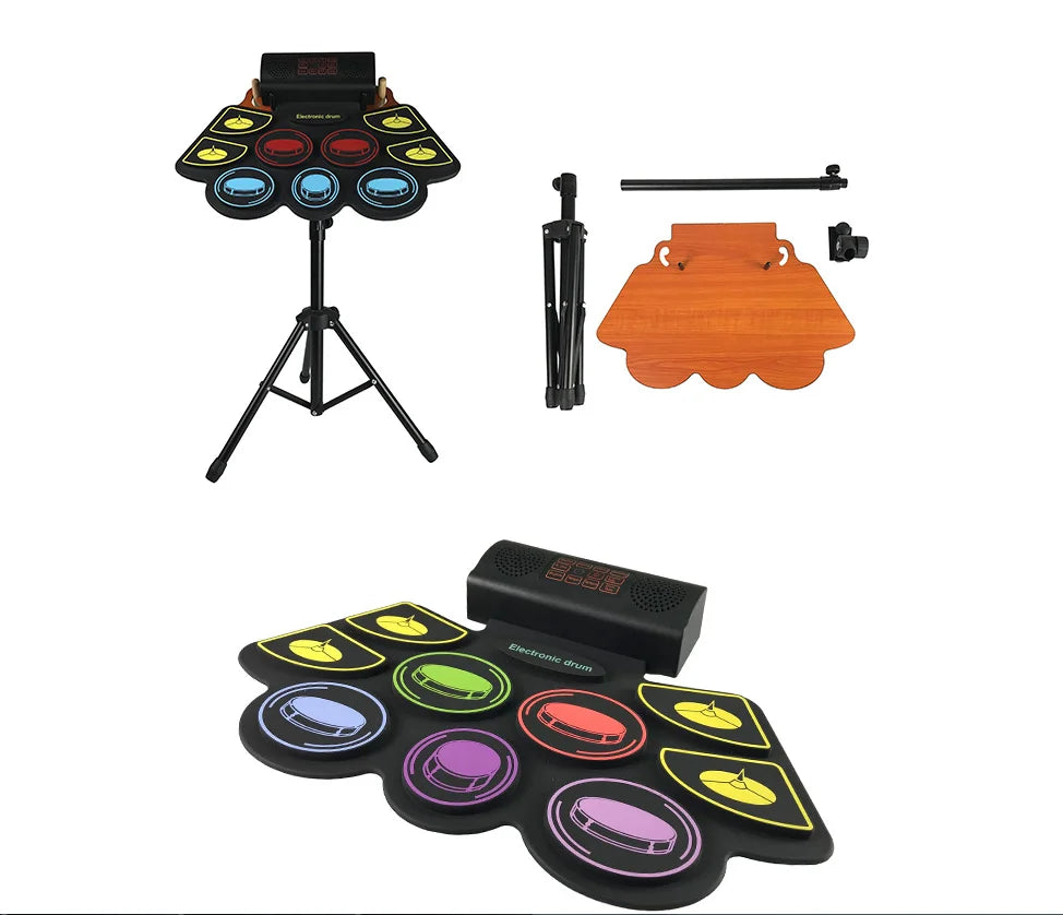 Dual  Electronic Drum Set for Beginners Colorful Hand-Rolled Drums with Dual Speakers Musical Instruments & Accessories