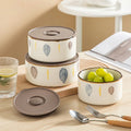 Three-piece Ceramic Bohemian Design Eco-Friendly Fresh-Keeping Microwaveable Refrigerated Sealed Bowl Lid Household Lunch Box