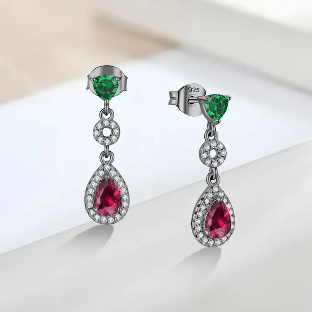 Luxurious Black Gold Plating Fat Triangle and Water Drop Dangle 925 Sterling Silver Earring With Cubic Zircon for Woman Elegant