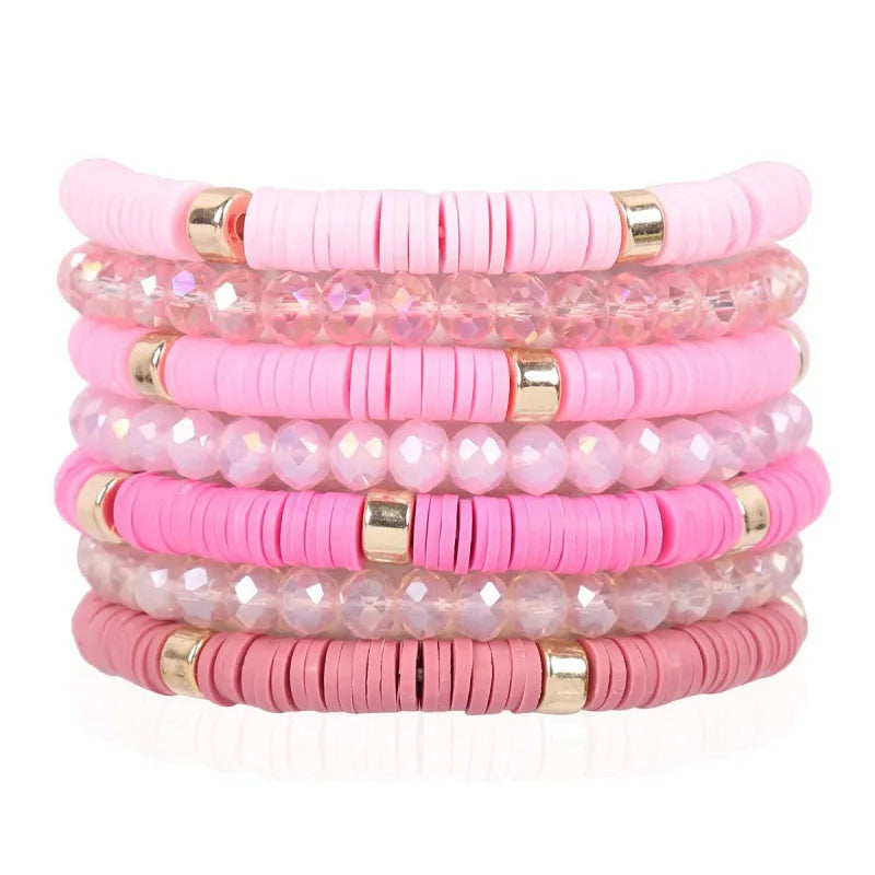 Colorful Polymer Clay Bracelet Set for Women Girls Bohemian Multilayer Bracelet Valentine's Day Bracelet