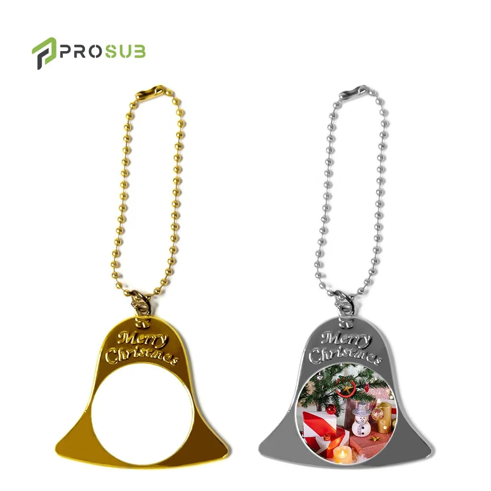 Prosub Sublimation Christmas Blanks Metal Bell Jingle Shape Christmas Tree Hanging Ornament Sublimation Christmas Items