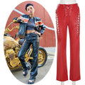 Womens Lace up PU Leather Pants Goth Cross Hole Trousers Bandage Hollow Out Leggings Y2K White Tights Black Pants