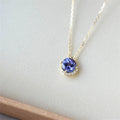 Minimalist Design Trendy Tanzanite Blue Zircon Initial Pendant Silver Necklace