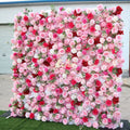 GJ-WA828 Wholesale Artificial Fabric Back White Silk Flower Wall Backdrop pink Rose 8*8 Feet for Wedding Party Event Decoration