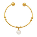 New Designs Women Jewelry 18K Gold Plated Stainless Steel Single Floating Imitated Pearl Bracelet Bangle for Women