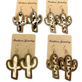 2024 Vintage Wood FS Pendant Earrings Trendy Horse Hair Wooden Cactus Cat Fever Bronzing Leather for Women