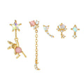 Europe and the United States New Star 18KGold Brass Earrings Set Niche Design Sense Clear Pink Series Earrings Fashion Suit Stud