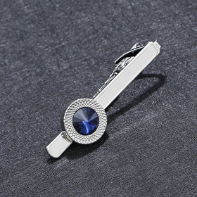 Zircon Tie Clip Round Blue Crystal Tie Pin Fashion Business Tie Clip Unique Wedding Necktie Clips (MD020)