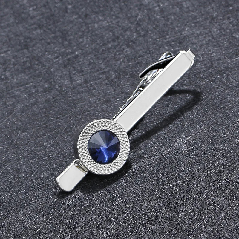 Zircon Tie Clip Round Blue Crystal Tie Pin Fashion Business Tie Clip Unique Wedding Necktie Clips (MD020)