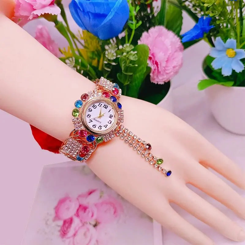 Women's Quartz Watch Gold Luxury Crystal Tassel Wristwatches for Women Watch Ladies Dress Watch Fashion Casual Ladies Clock