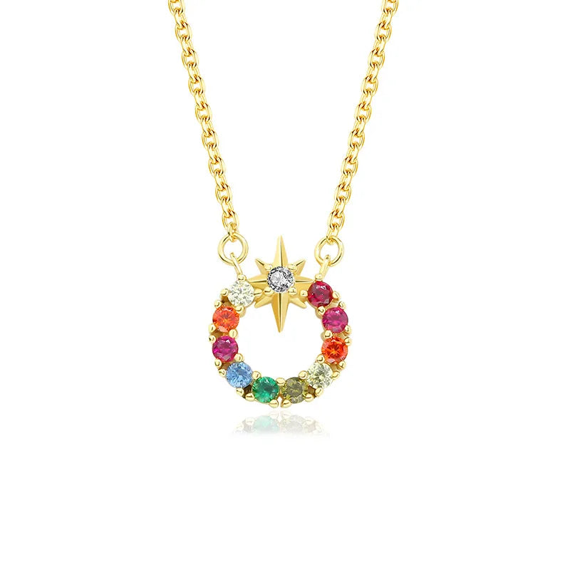 925 Sterling Silver Light Luxury Ocamang Star Necklace Female Niche Temperament Color Zircon Clavicle Chain Necklace