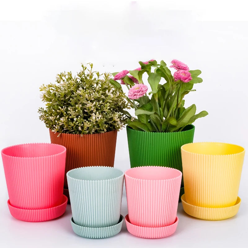 Circle Plastic Flower Plant Pots with 6 Multicolored Creative Garden Supplies Plants Plastic Planters