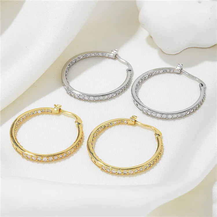 SP  Statement Fashion Custom Big Diamond Crystal CZ Cubic Zirconia 18K Gold Plated Large Circle Hoop Earrings Tarnish Free